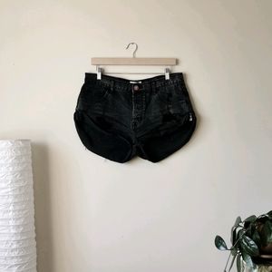 One Teaspoon Black High-Waist Distressed Jean Shorts